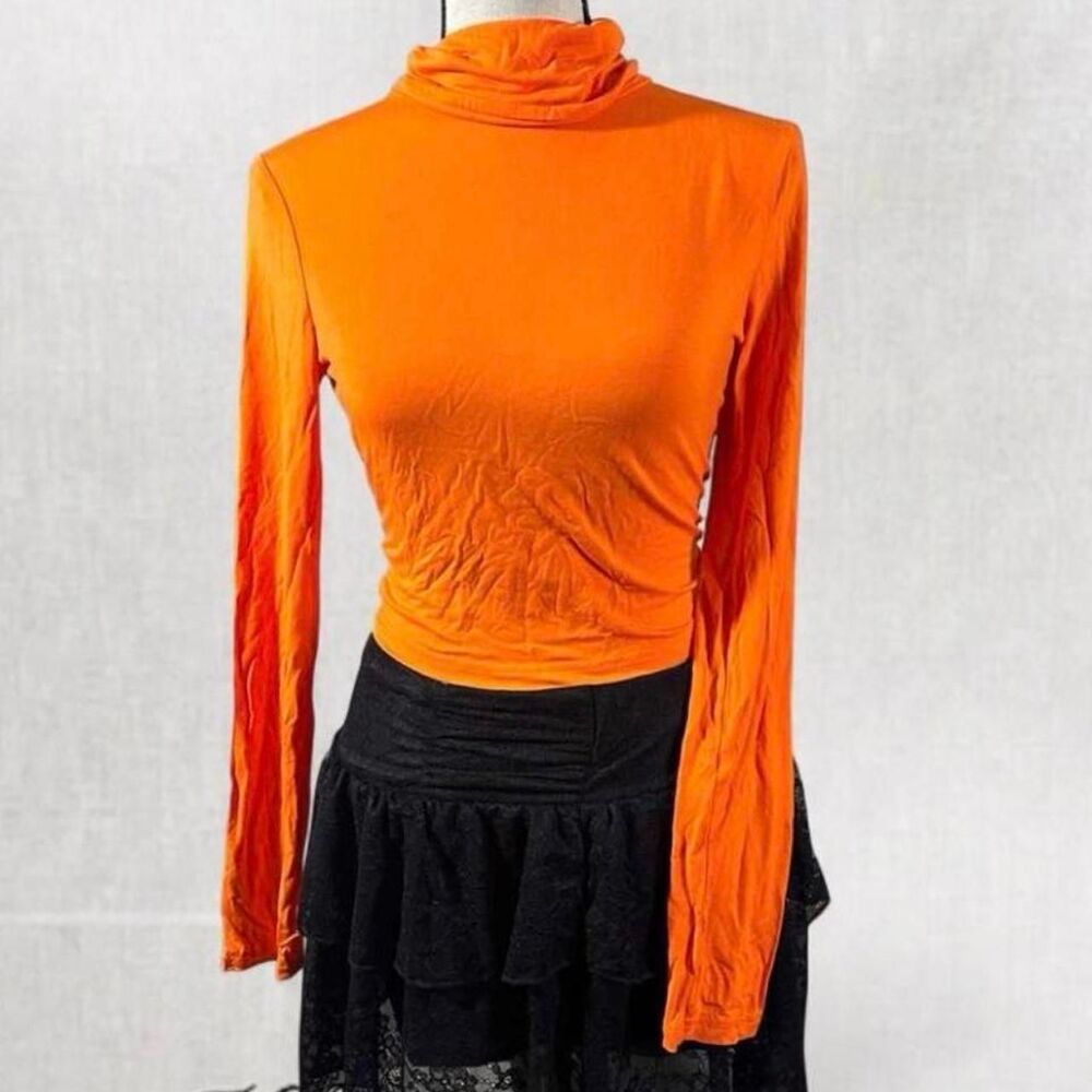 Y2K 90’s Style Orange Long Sleeve Baby Turtle Neck Top